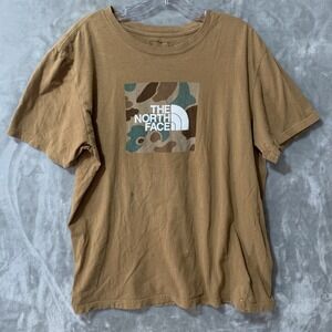 The North Face Men's Box Logo Camo T-Shirt Large Brown Cotton Short Sleeve Flaw